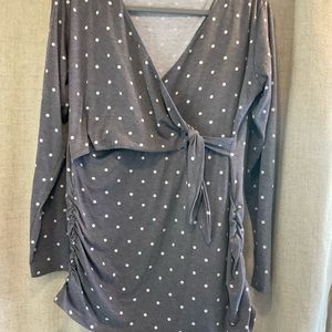 WOMENS Long Sleeve Poka Dot Gray Blouse Size L